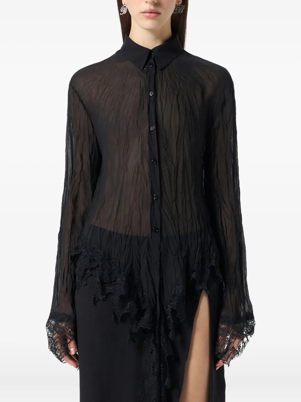 Blumarine  sheer lace-detail shirt