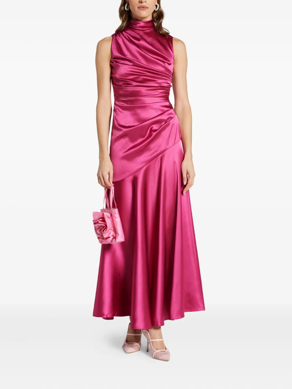 VASILIKI high-neck draped midi dress