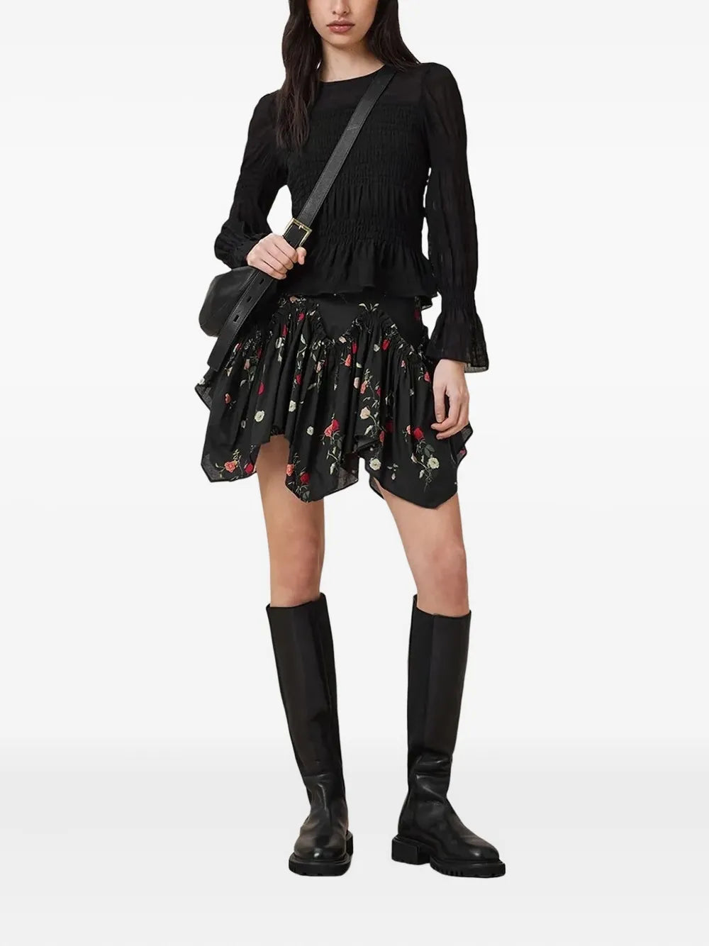 AllSaints  floral-print ruffled skirt