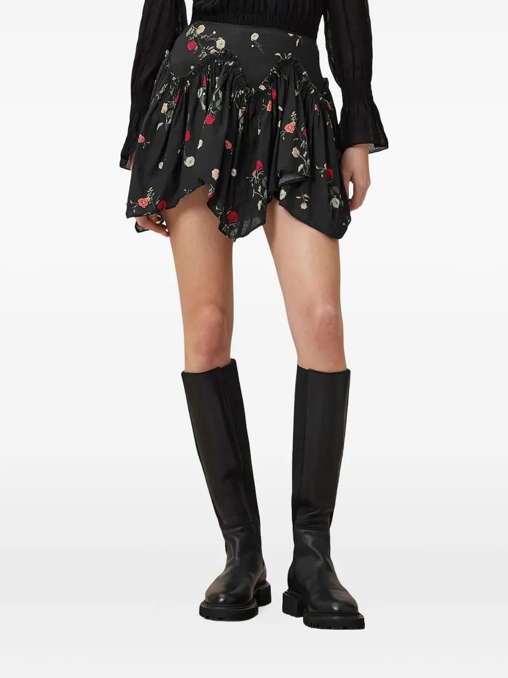 AllSaints  floral-print ruffled skirt