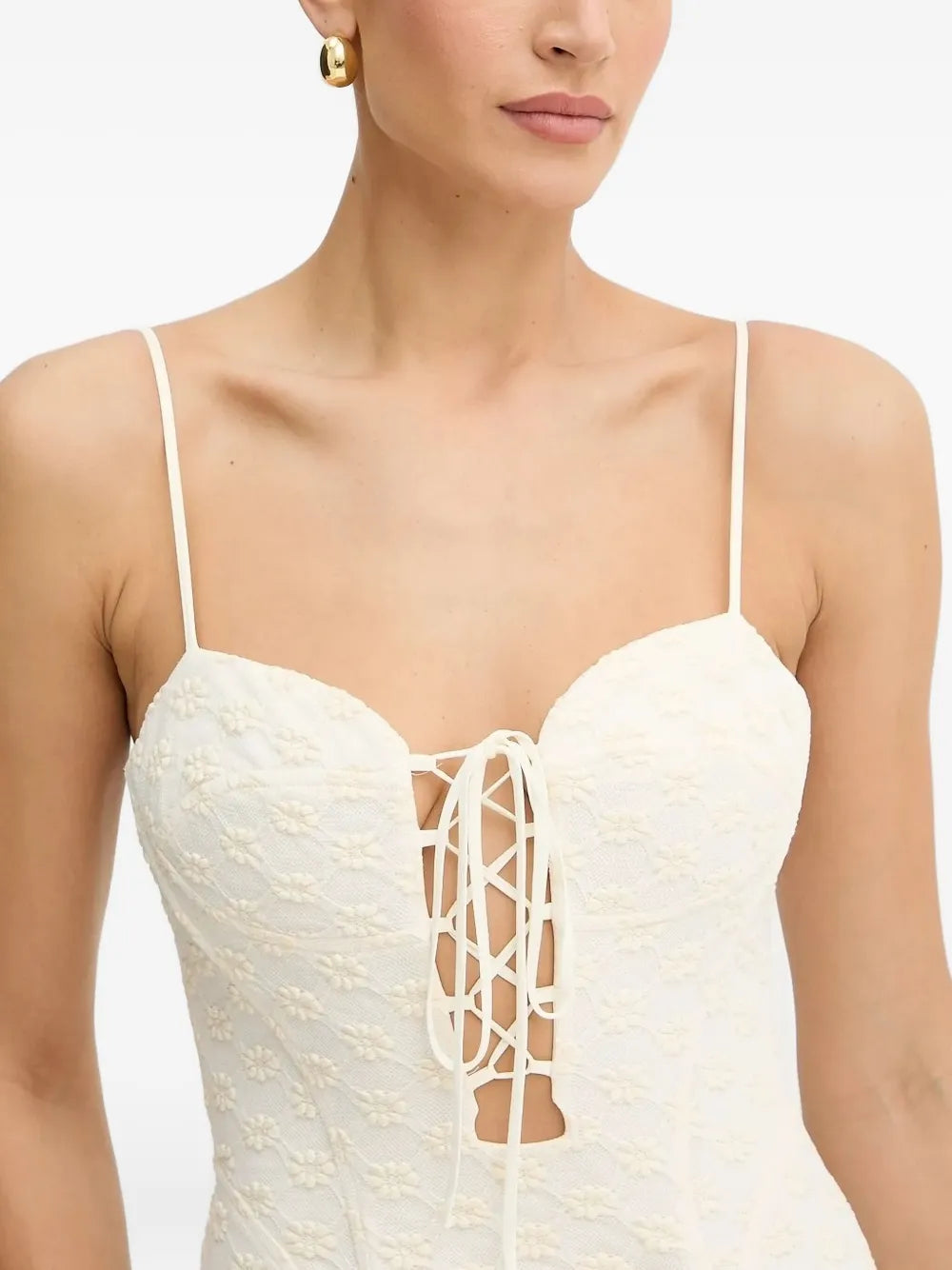 Bardot  lace-up floral midi dress