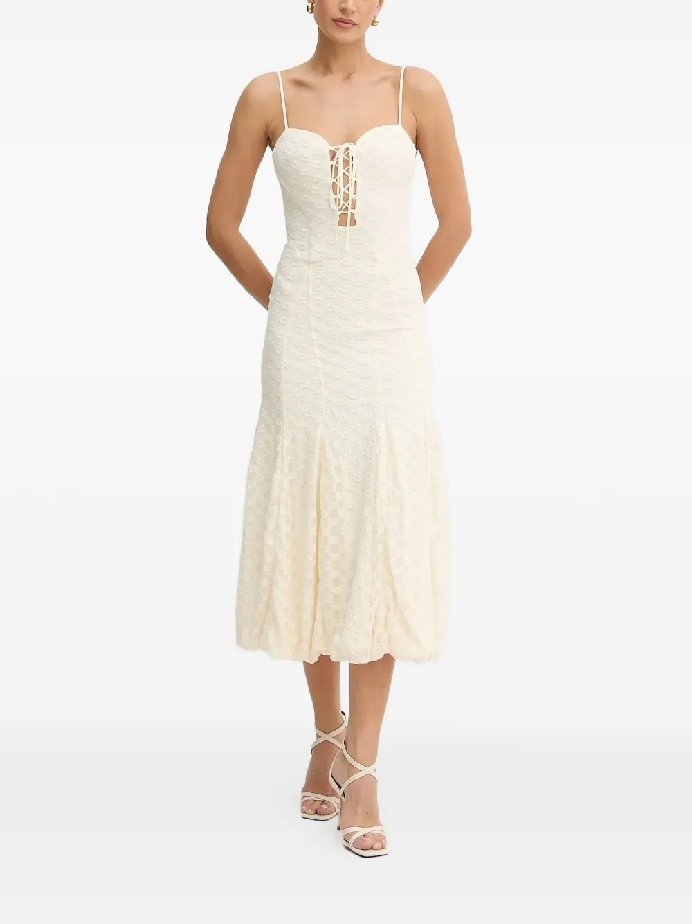 Bardot  lace-up floral midi dress