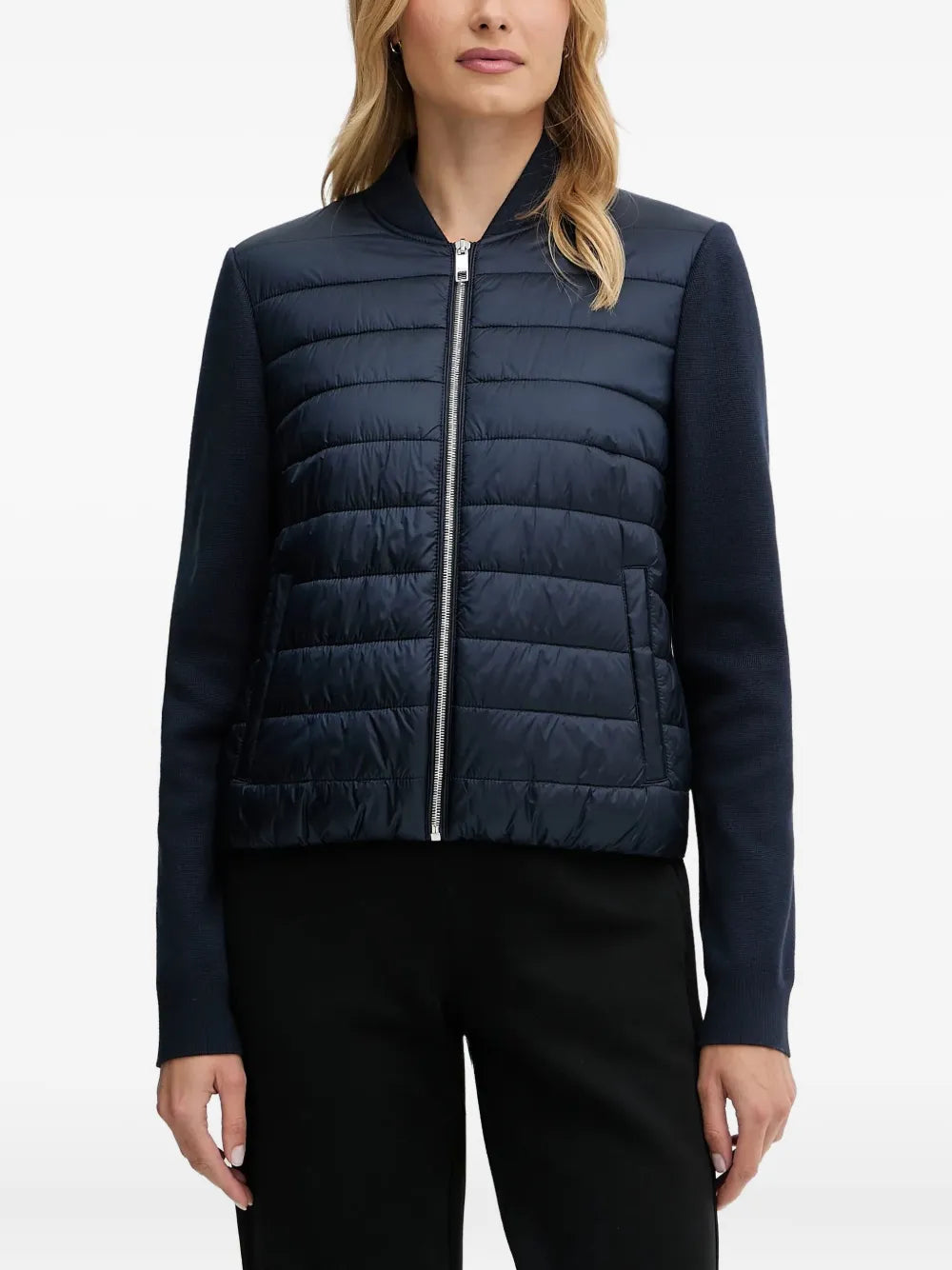 BOSS  quilted knitted-panel bomber jacket
