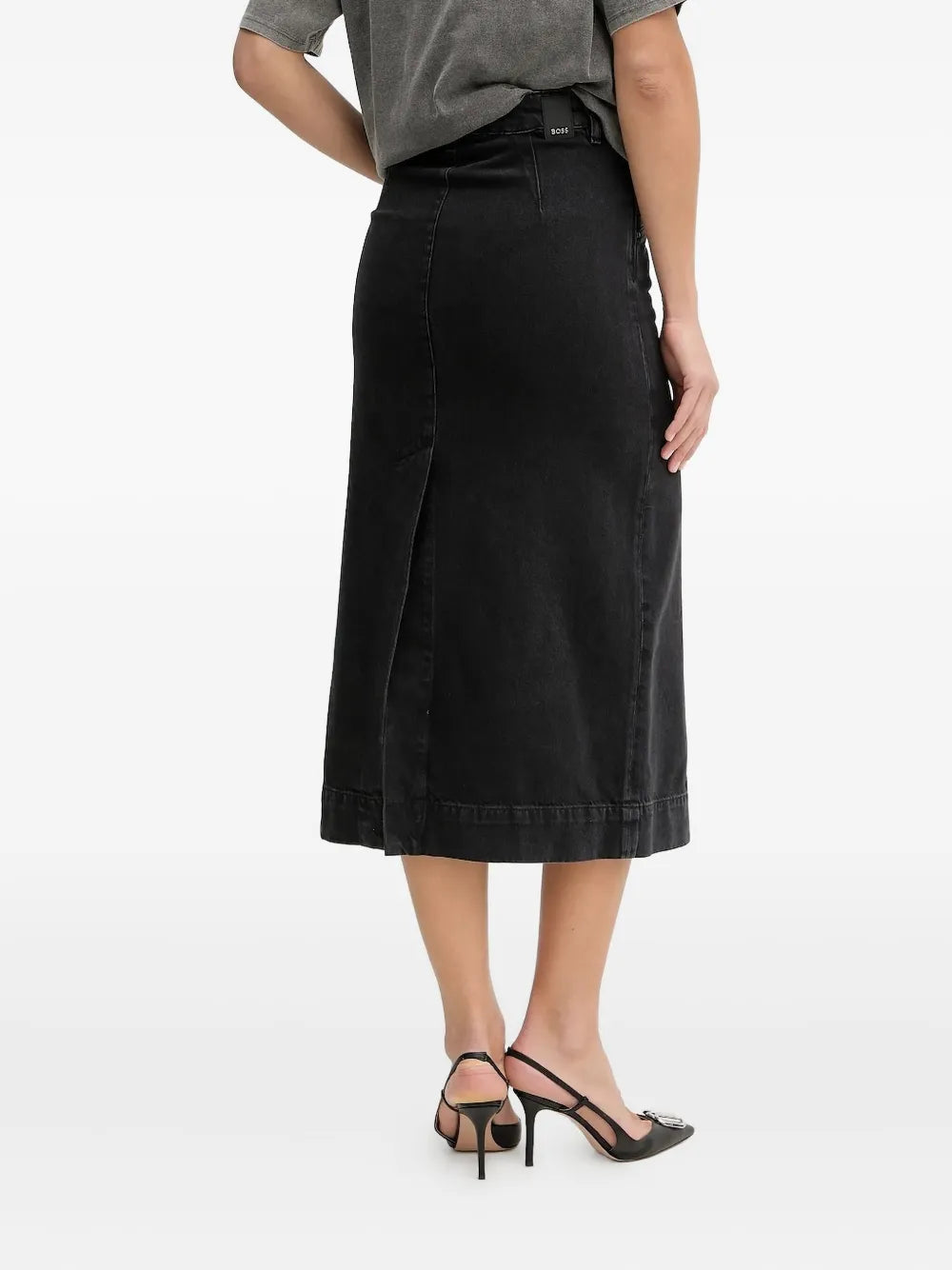 BOSS  front-split denim midi skirt