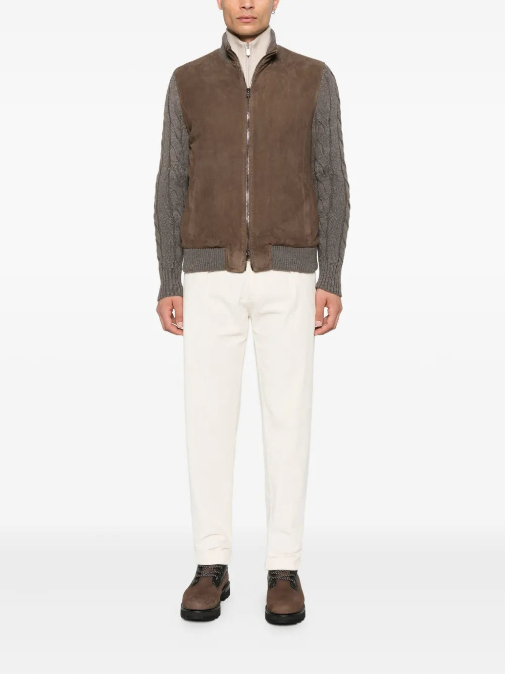 Barba Napoli Mare  suede cable-knit jacket