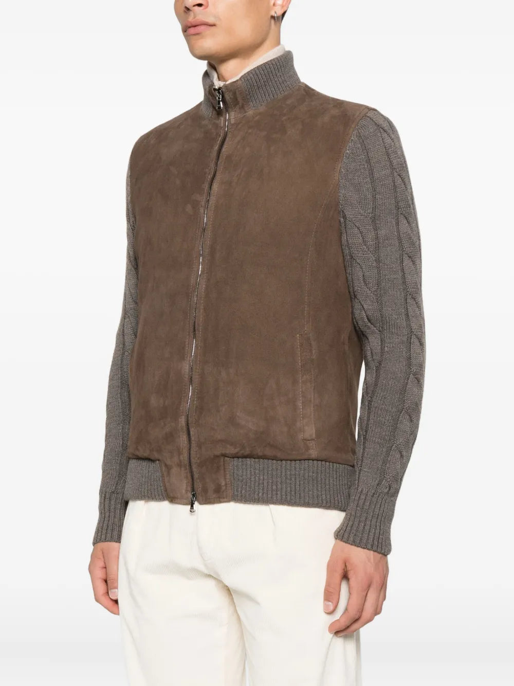 Barba Napoli Mare  suede cable-knit jacket