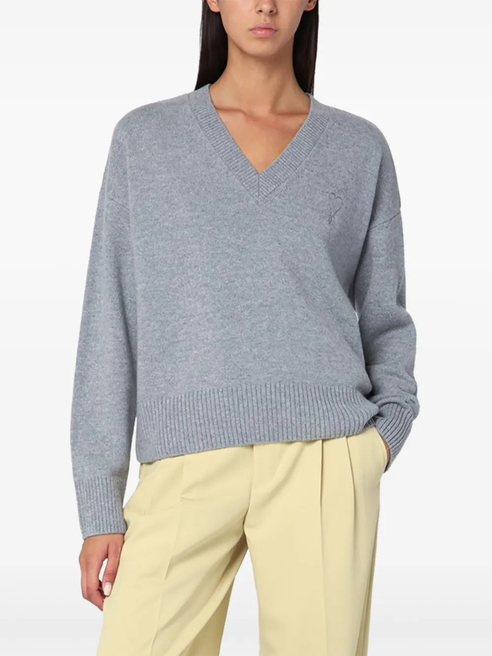 AMI Paris logo-embroidered V-neck sweater