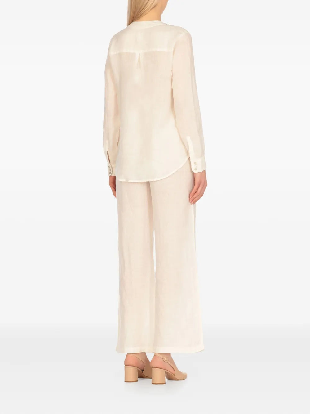 120% Lino  V-neck embellished blouse