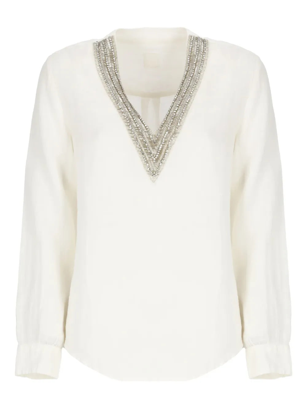 120% Lino  V-neck embellished blouse
