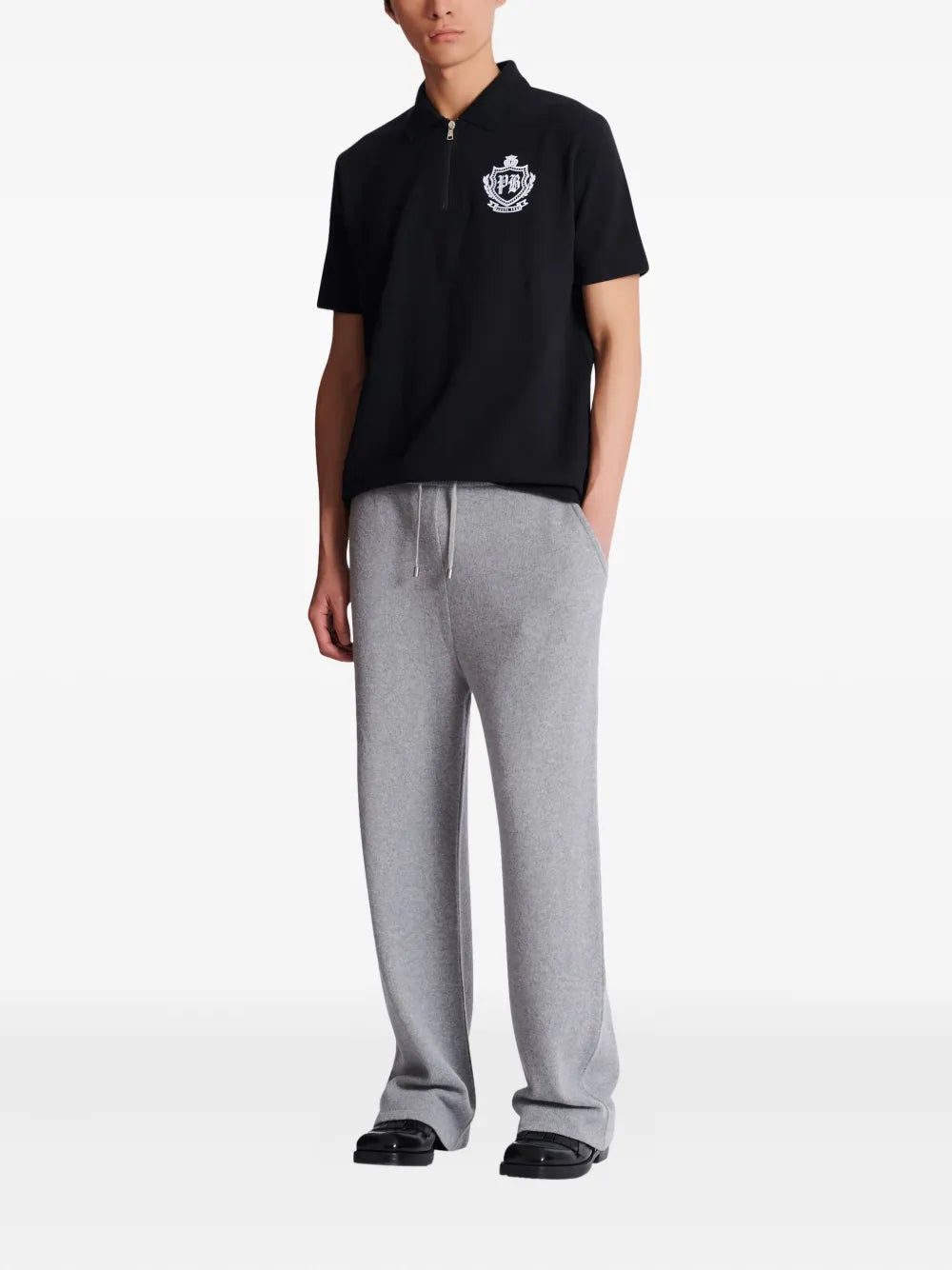 Balmain  emblem-embroidered half-zip polo shirt