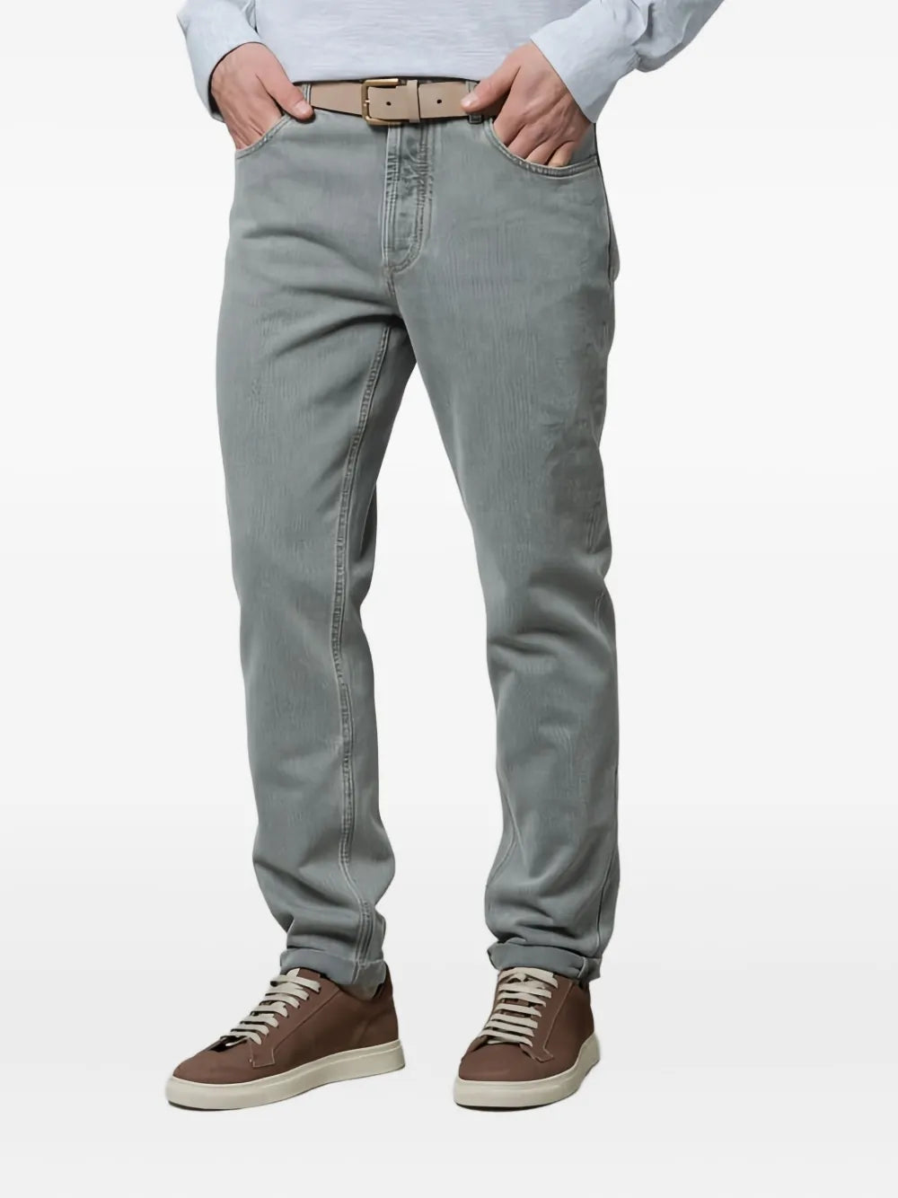 Brunello Cucinelli  embroidered-pockets cotton straight-leg jeans