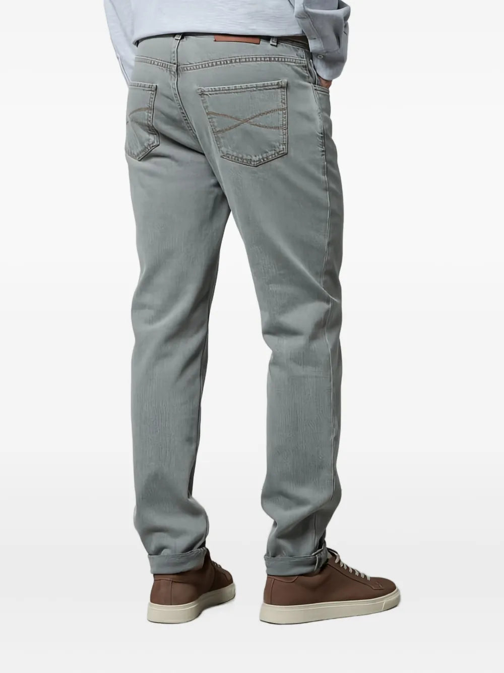 Brunello Cucinelli  embroidered-pockets cotton straight-leg jeans