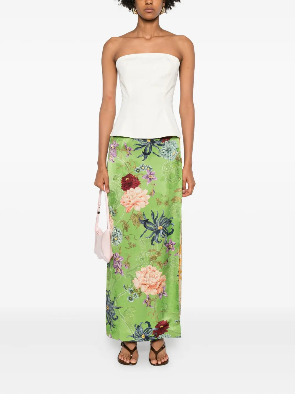 ALEMAIS  Avery floral-print side-split long skirt