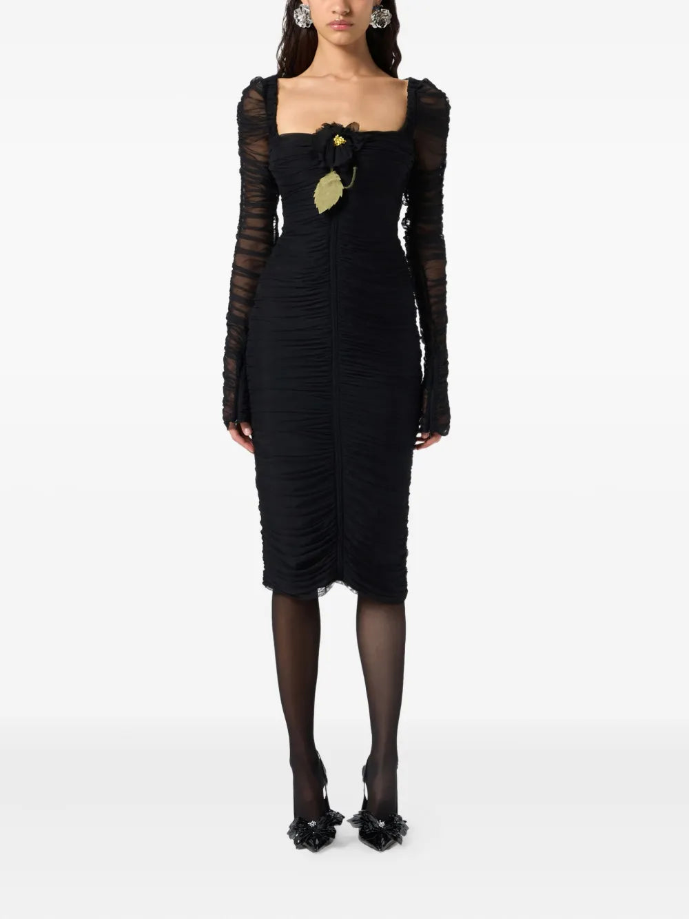 Blumarine  flower-embellished gathered midi dress