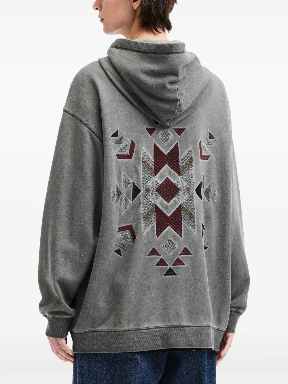 aftermaths  embroidered diamond-pattern zip-up hoodie