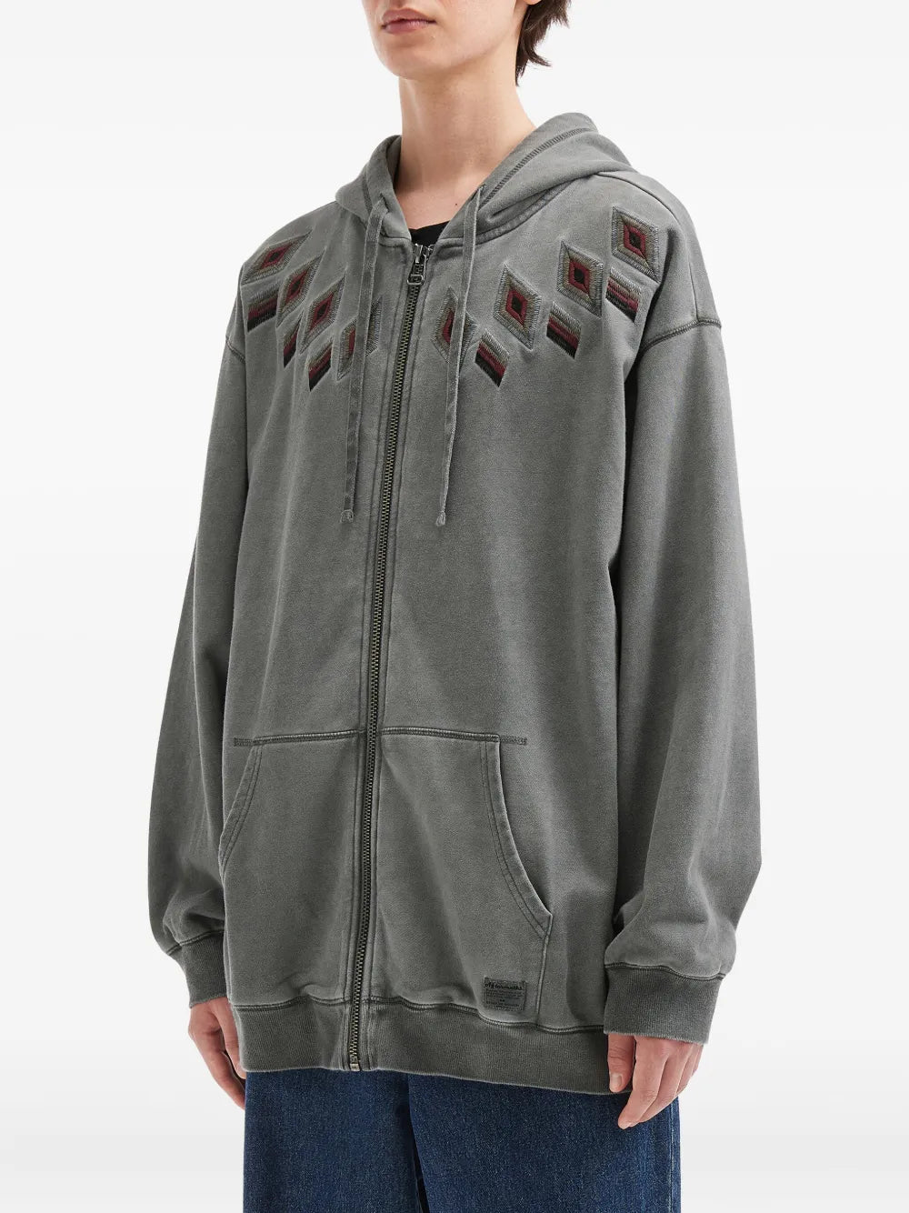 aftermaths  embroidered diamond-pattern zip-up hoodie