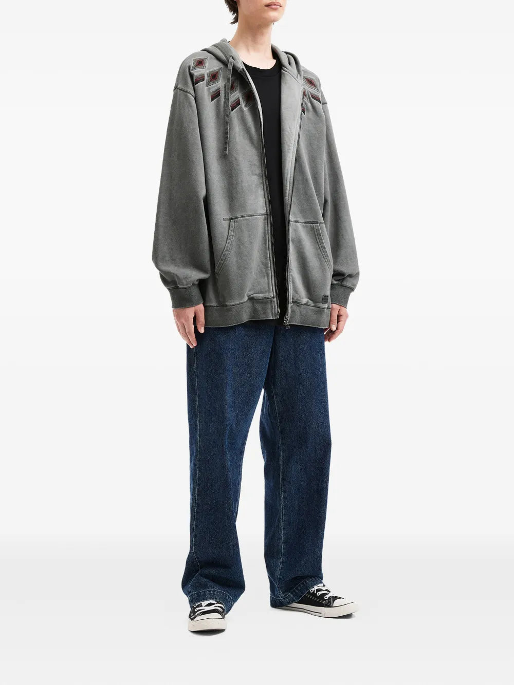 aftermaths  embroidered diamond-pattern zip-up hoodie