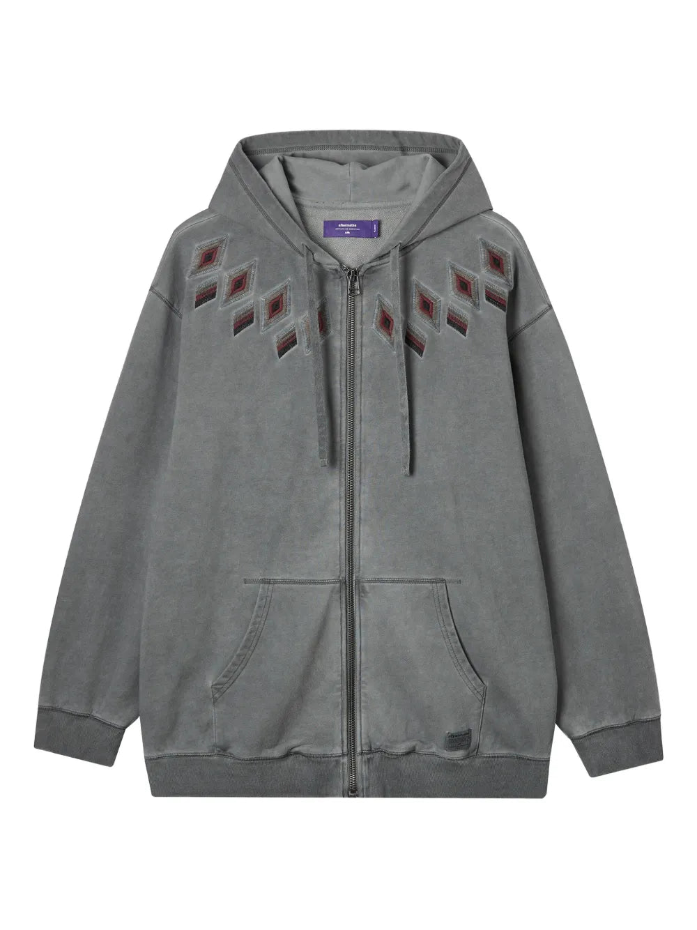 aftermaths  embroidered diamond-pattern zip-up hoodie