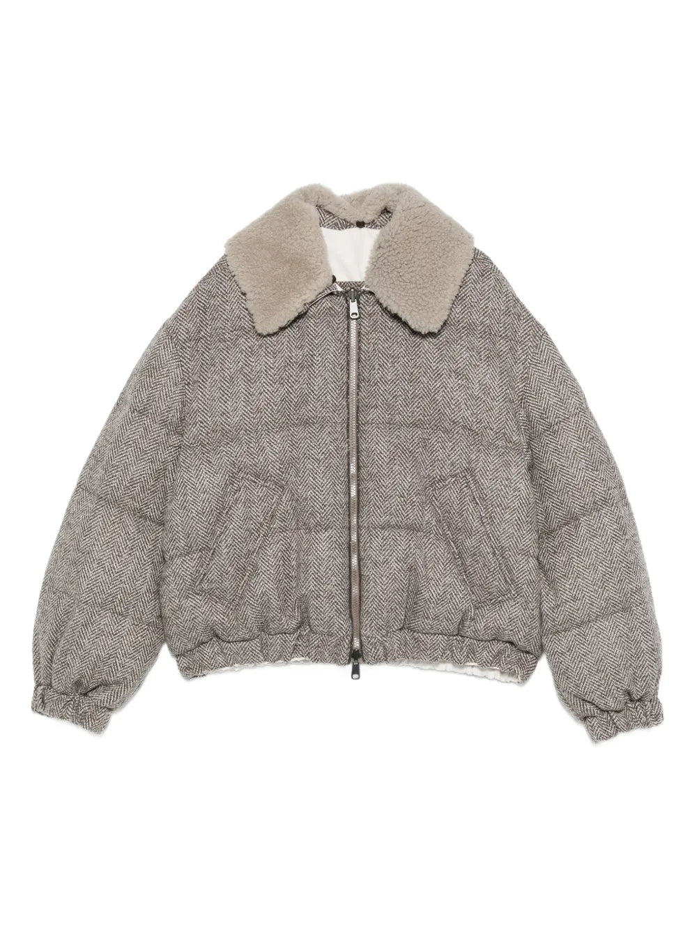 Brunello Cucinelli  herringbone-pattern shearling-collar jacket