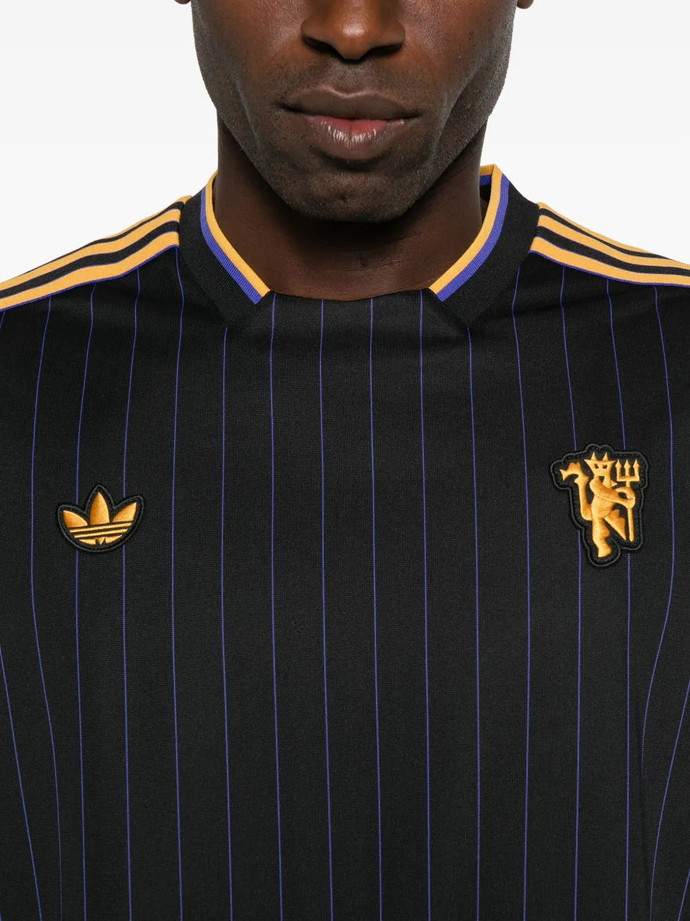 adidas  pinstripe-striped three-stripe logo T-shirt