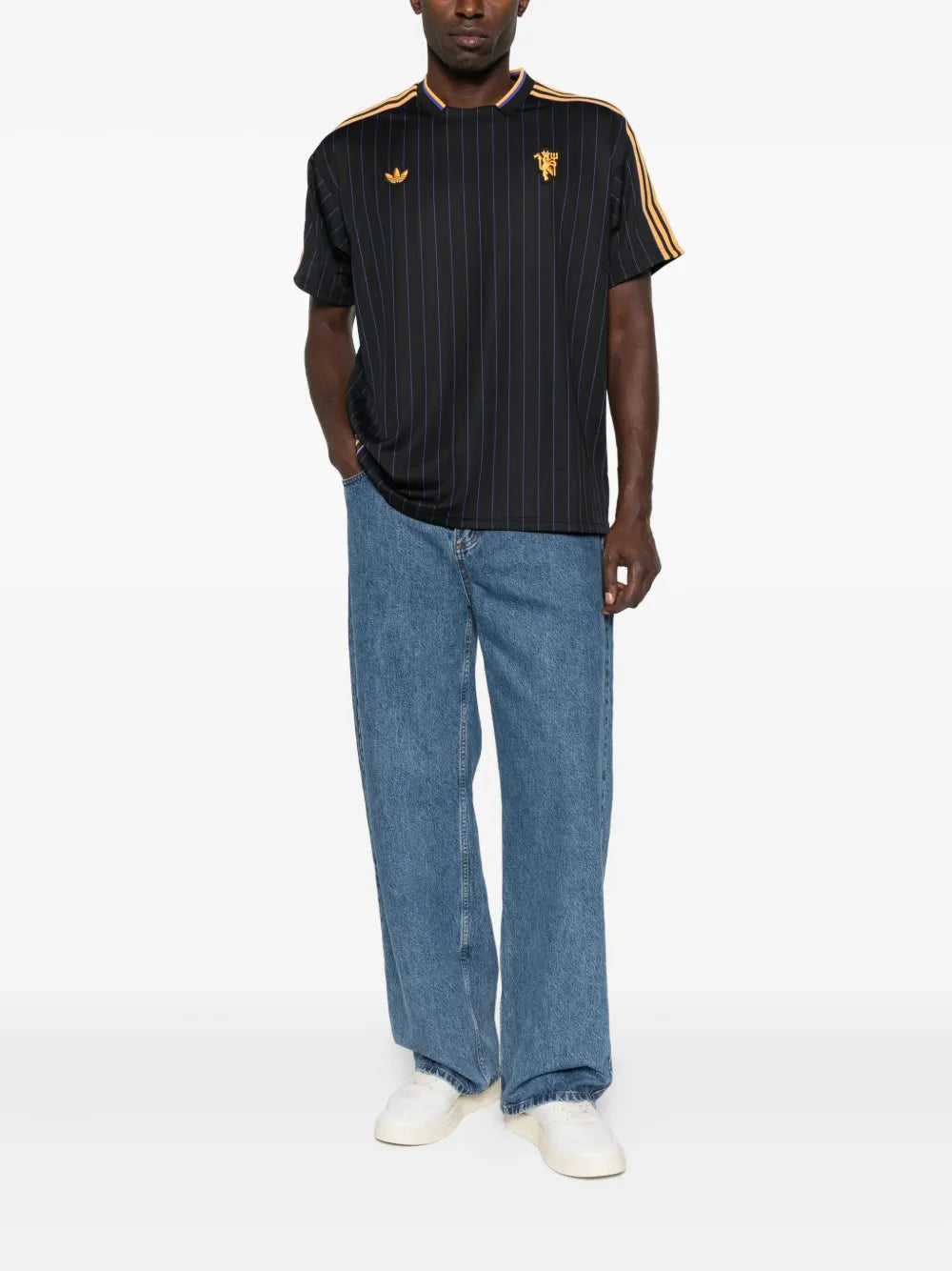 adidas  pinstripe-striped three-stripe logo T-shirt