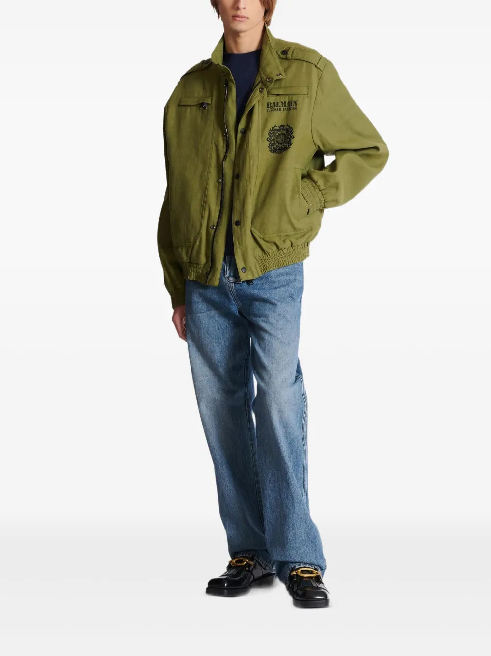 Balmain  embroidered-logo cotton bomber jacket