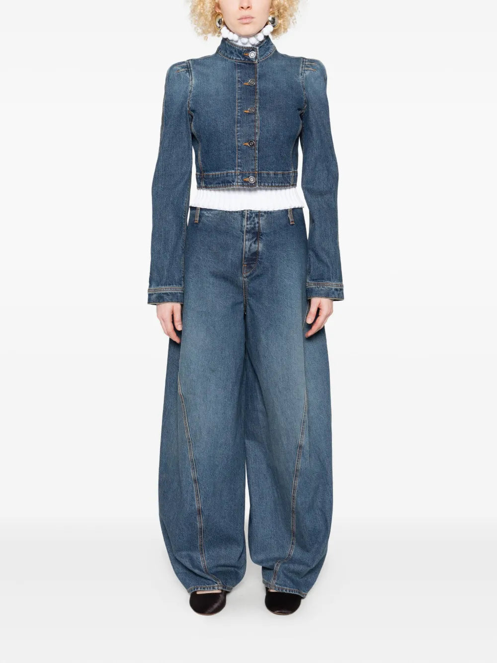 Alaïa high-neck cropped denim jacket