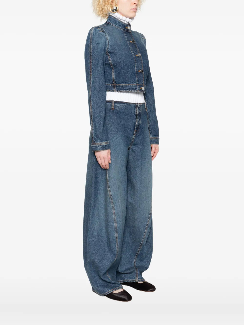 Alaïa high-neck cropped denim jacket