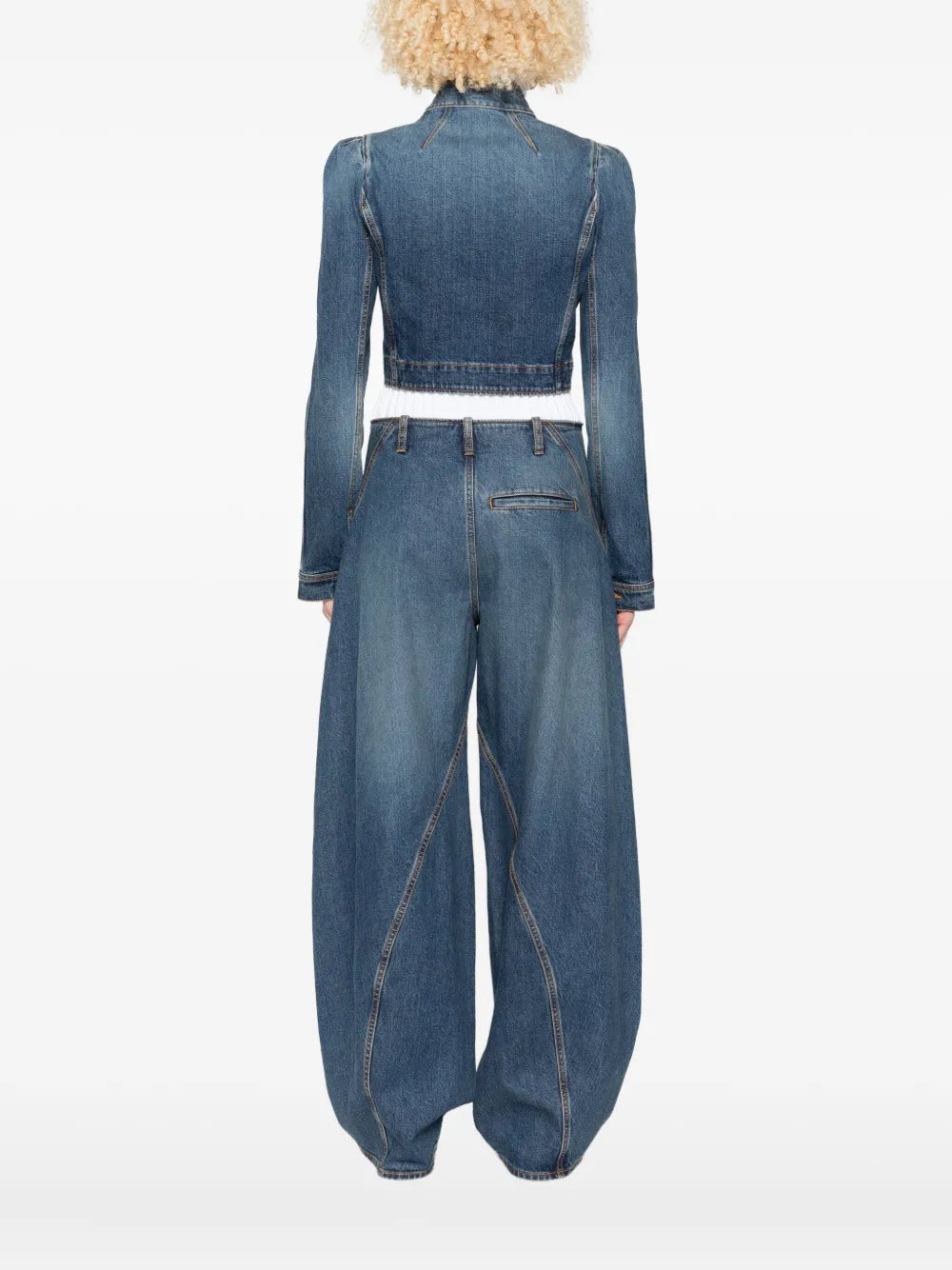 Alaïa high-neck cropped denim jacket