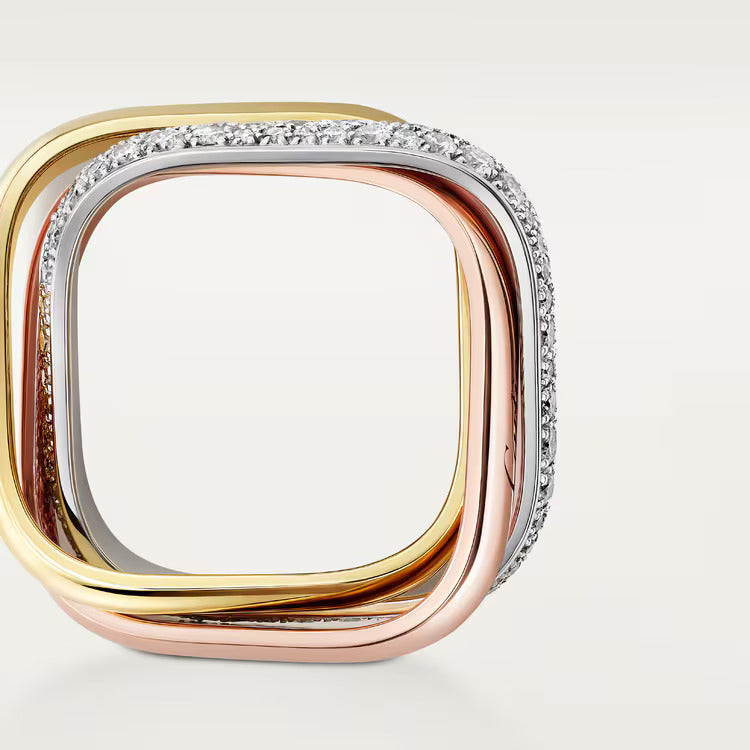 Cartier Trinity ring, cushion-shaped, medium model, half-paved