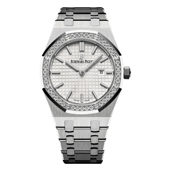Audemars Piguet Royal Oak 67651St.Zz.1261St.01 Silvery White Dial Diamond-Set Bezel 33Mm Stainless Steel Ladies Watch