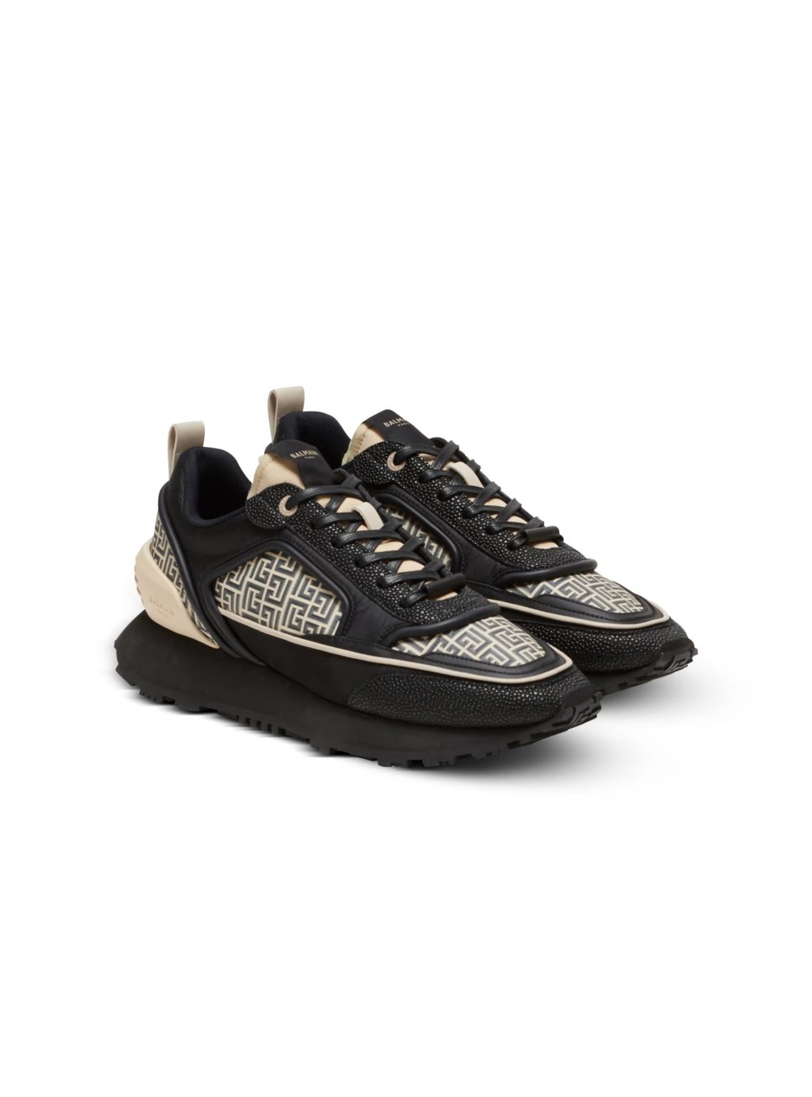 Balmain Racer monogrammed nylon and leather trainers