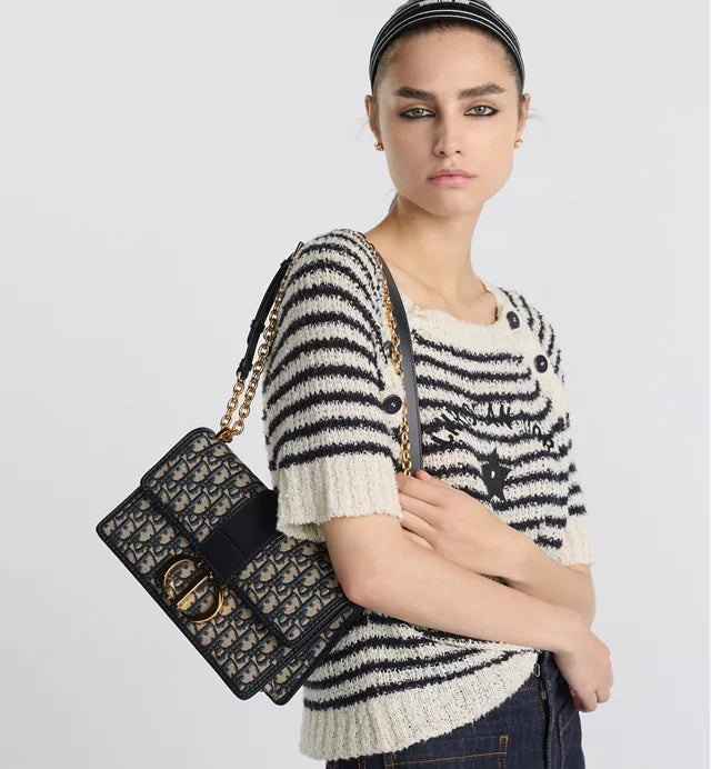 30 Montaigne Chain Bag Blue Dior Oblique Jacquard