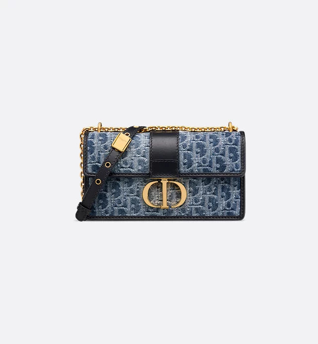 30 Montaigne East-West Bag with Chain Blue Denim Dior Oblique Jacquard
