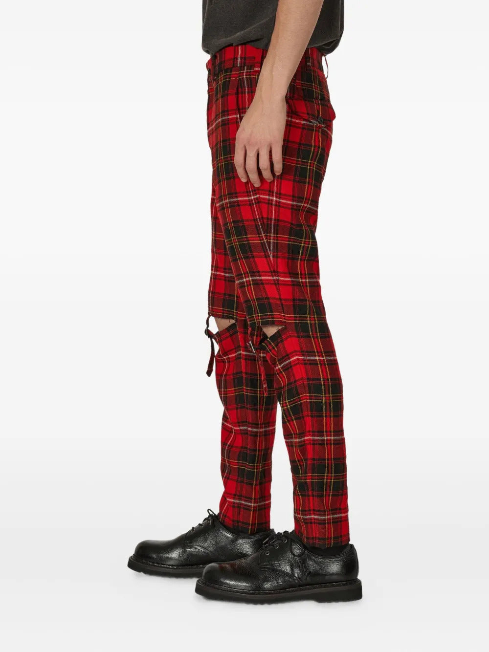 Black Comme Des Garçons buckle-fastening plaid trousers