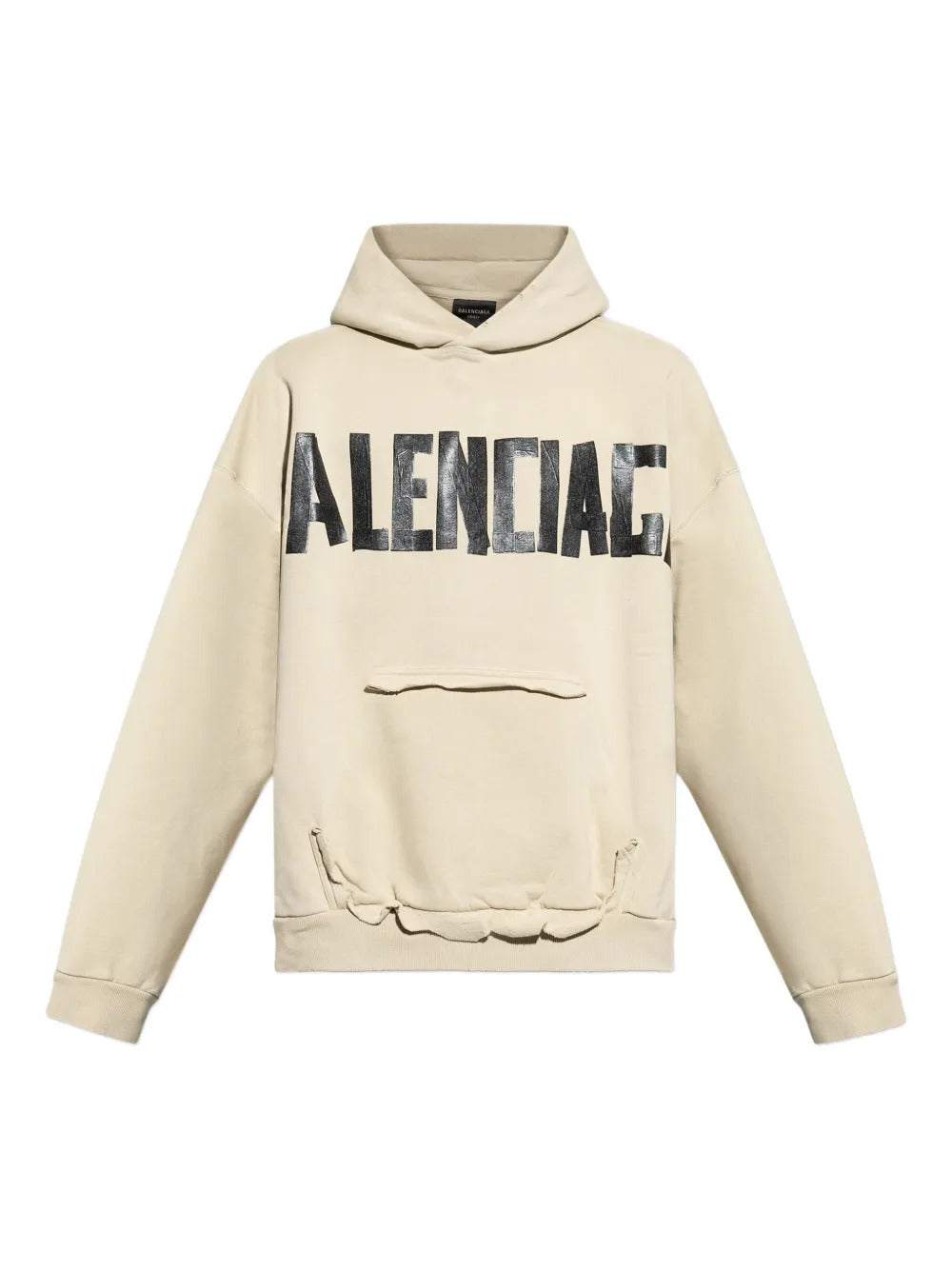 Balenciaga  logo-print frayed-hem hoodie
