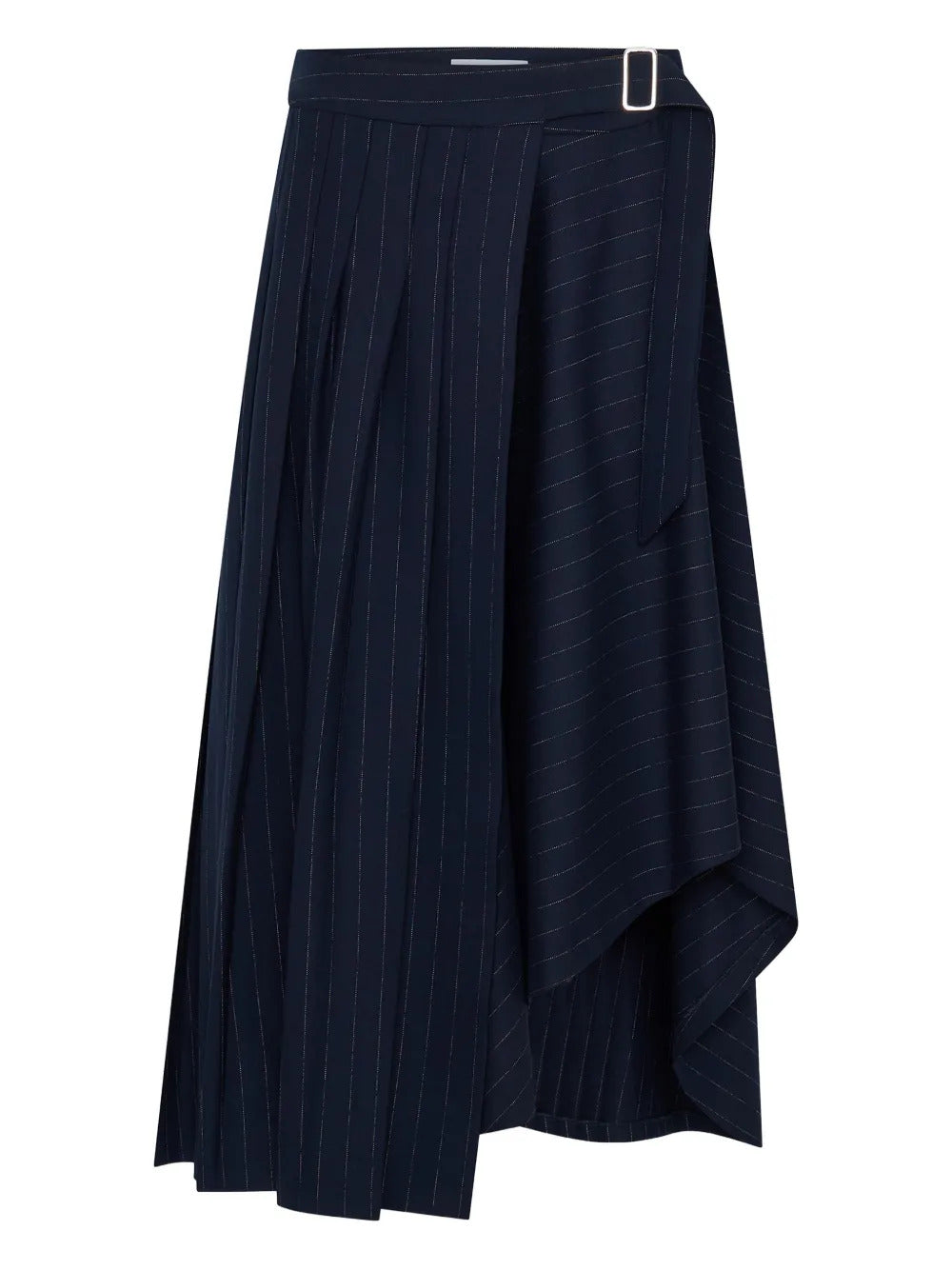 Anna Quan  chalk stripe pleated wrap midi skirt