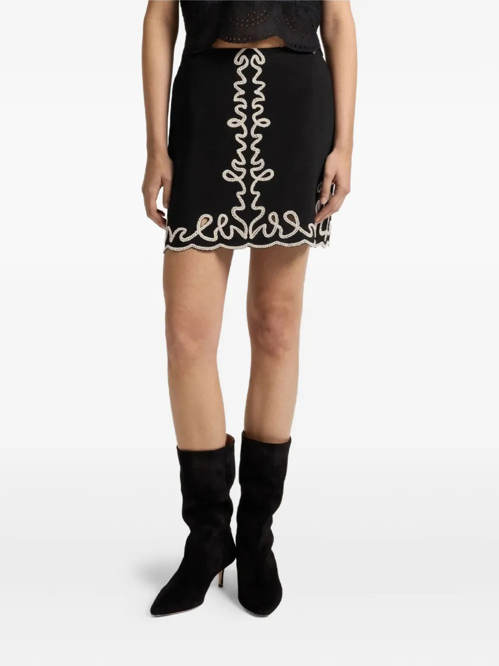 BOSS  embroidered scalloped-hem mini skirt