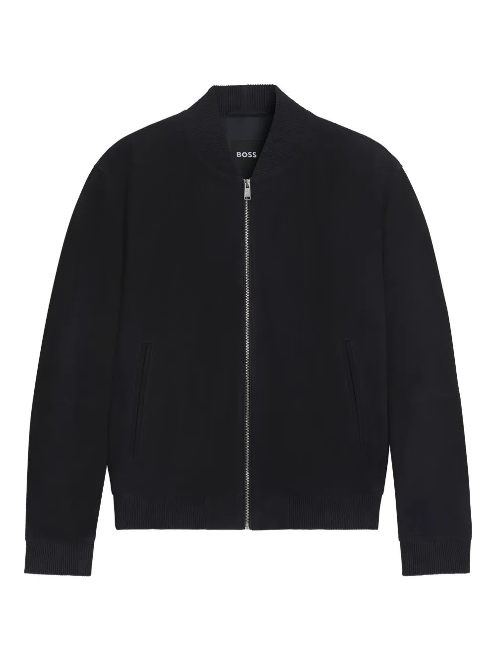 BOSS  ribbed-collar suede bomber jacket