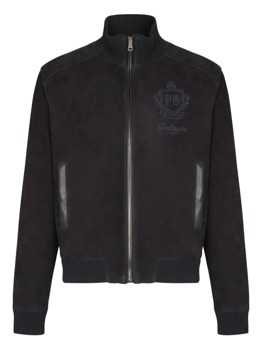 Balmain  embroidered-emblem suede jacket