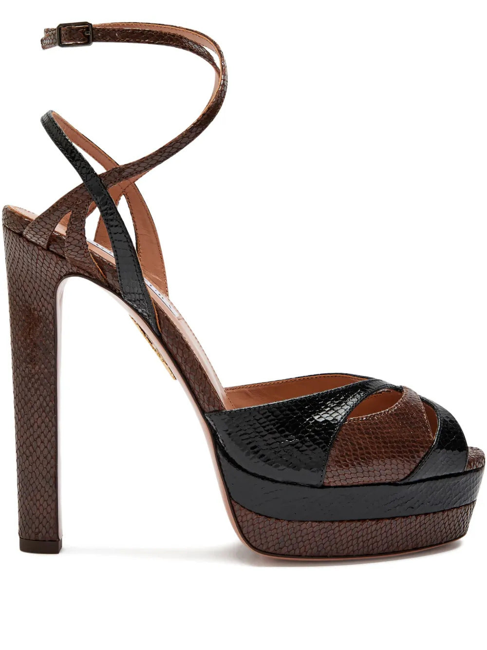 Aquazzura  130mm Plateau snake-embossed leather sandals
