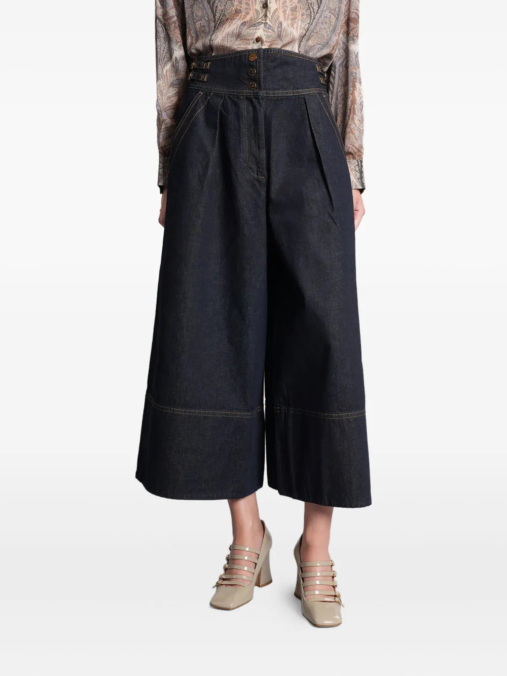 ZIMMERMANN  buckle-detail pleated denim culottes