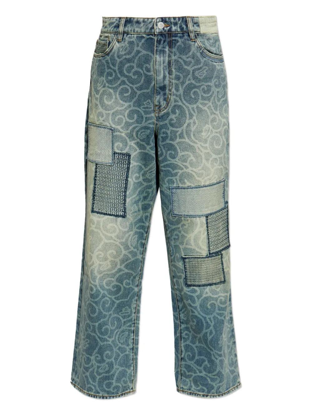 A BATHING APE®  abstract-pattern patchwork jeans
