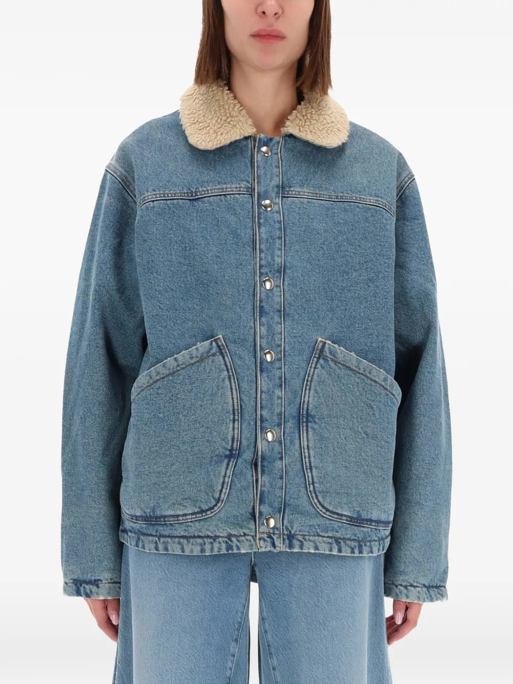 AMISH  textured-collar button jacket