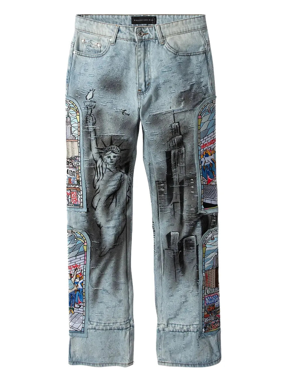 Who Decides War  patch-embellished straight jeans