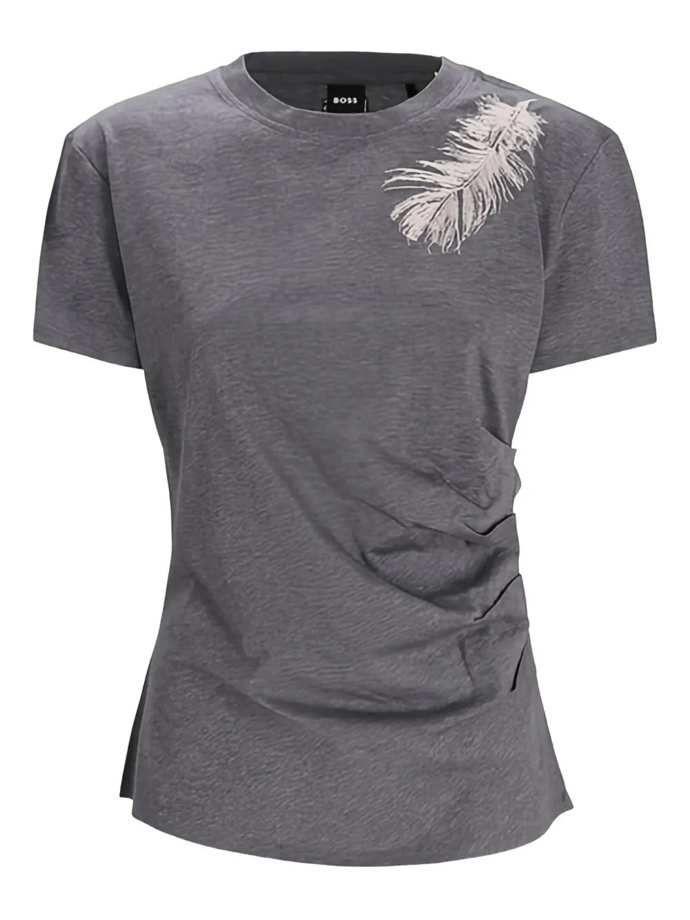 BOSS  feather-print ruched T-shirt