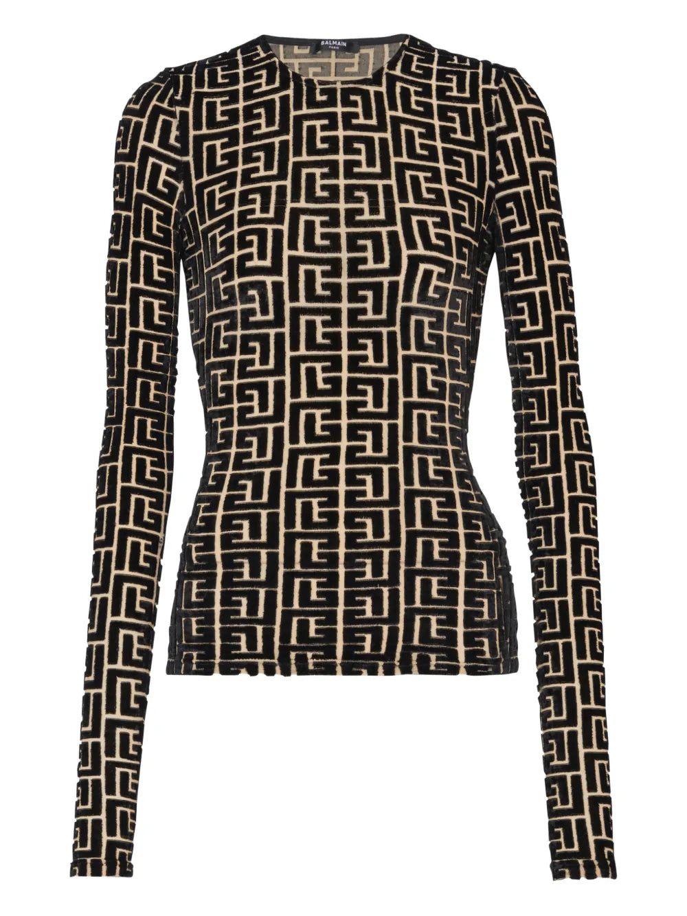Balmain  monogram-pattern velvet  T-shirt