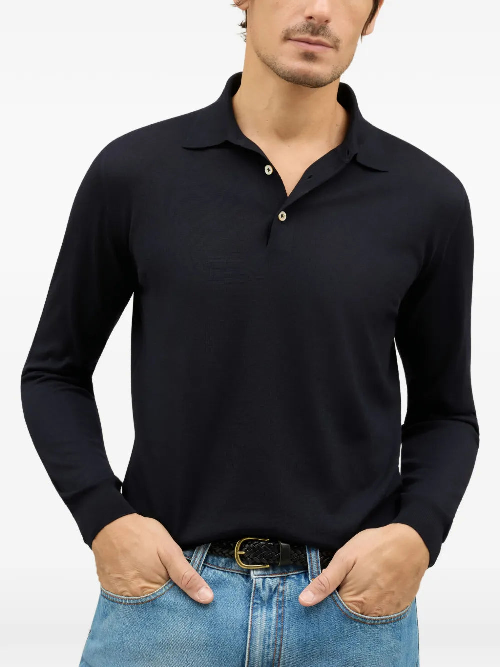 Boglioli  ribbed long-sleeve polo shirt