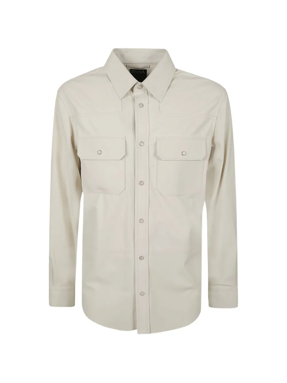 Zegna  buttoned-up pocket-detail leather shirt