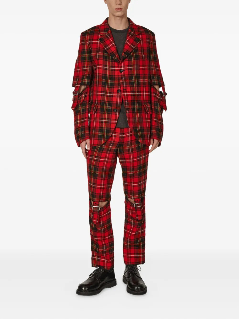 Black Comme Des Garçons  buckle-fastening plaid trousers